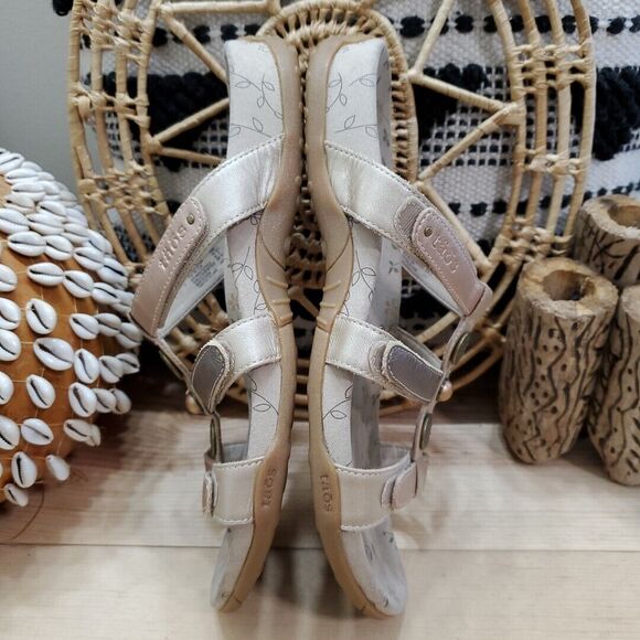 Taos Prize Women 11/42 Slide Slip On Sandals Metallic Strappy Leather Comfort - Picture 6 of 12